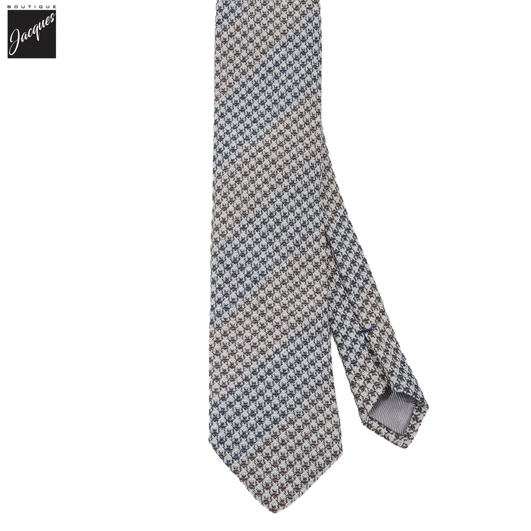 Navy & Brown Two-Toned Houndstooth Silk-Linen Tie - DION - Boutique Jacques International