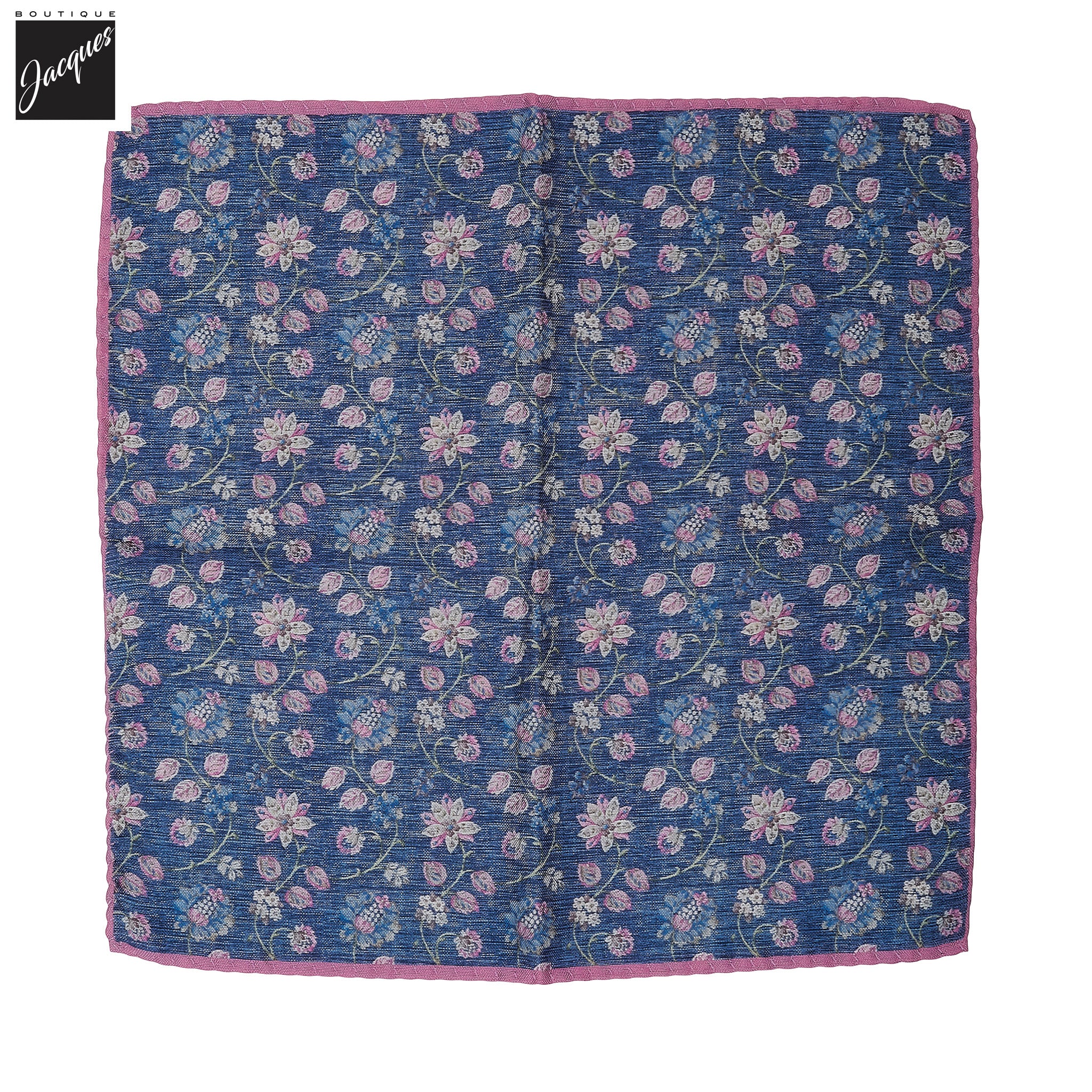 Blue & Pink Floral Reversible Silk Pocket Square - DION - Boutique Jacques International