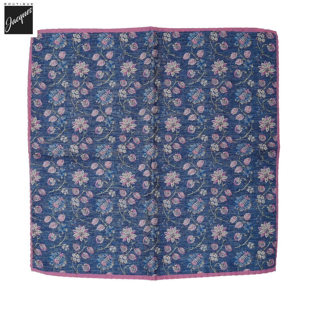Blue & Pink Floral Reversible Silk Pocket Square - DION - Boutique Jacques International