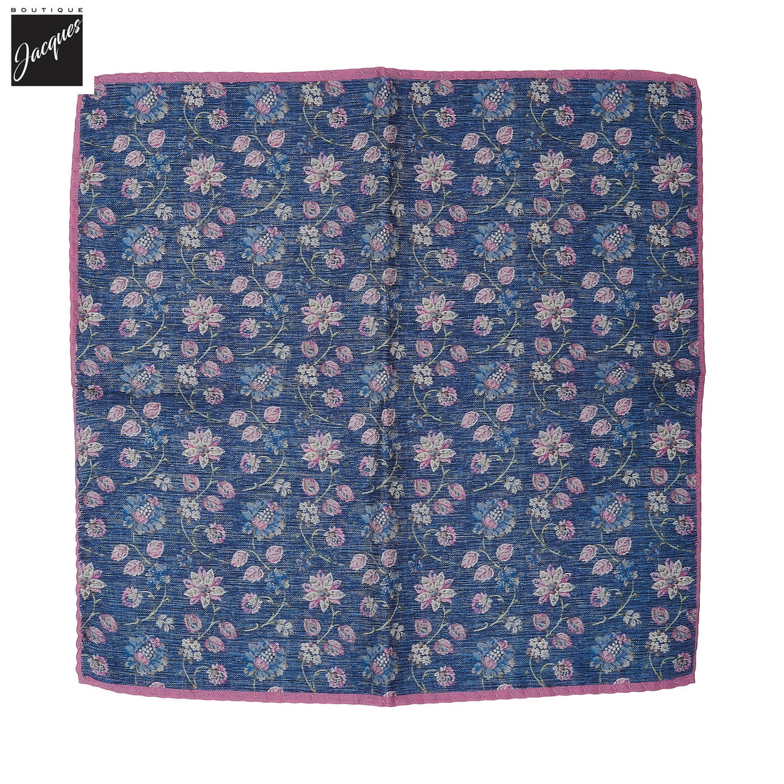 Blue & Pink Floral Reversible Silk Pocket Square - DION - Boutique Jacques International