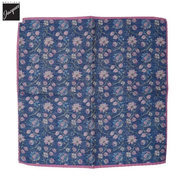 Blue & Pink Floral Reversible Silk Pocket Square - DION - Boutique Jacques International