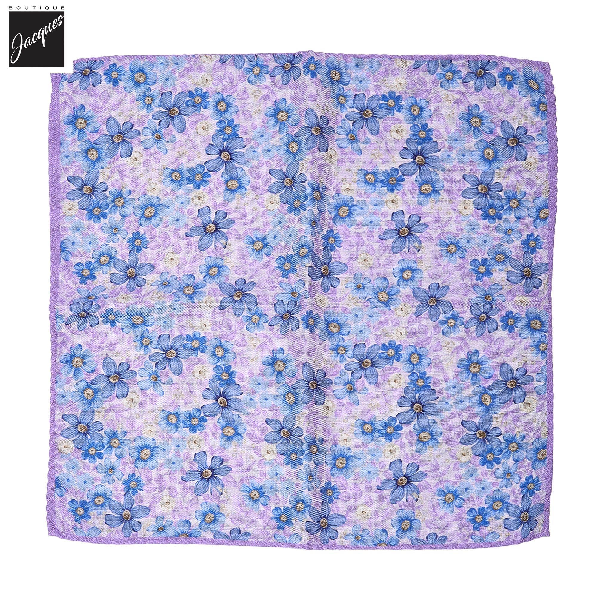 Lilac & Blue Floral/Medallion Reversible Silk Pocket Square - DION - Boutique Jacques International
