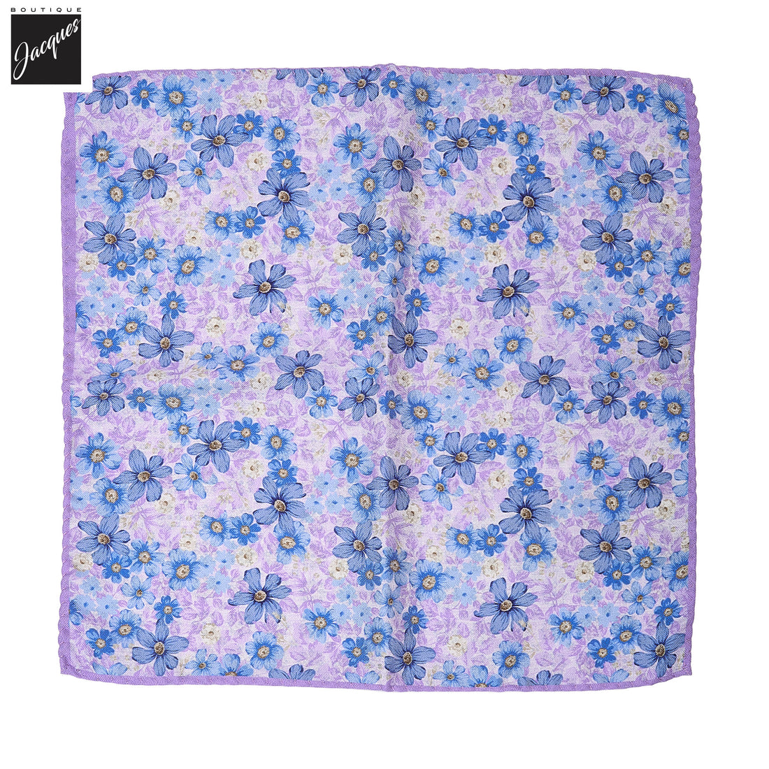 Lilac & Blue Floral/Medallion Reversible Silk Pocket Square - DION - Boutique Jacques International