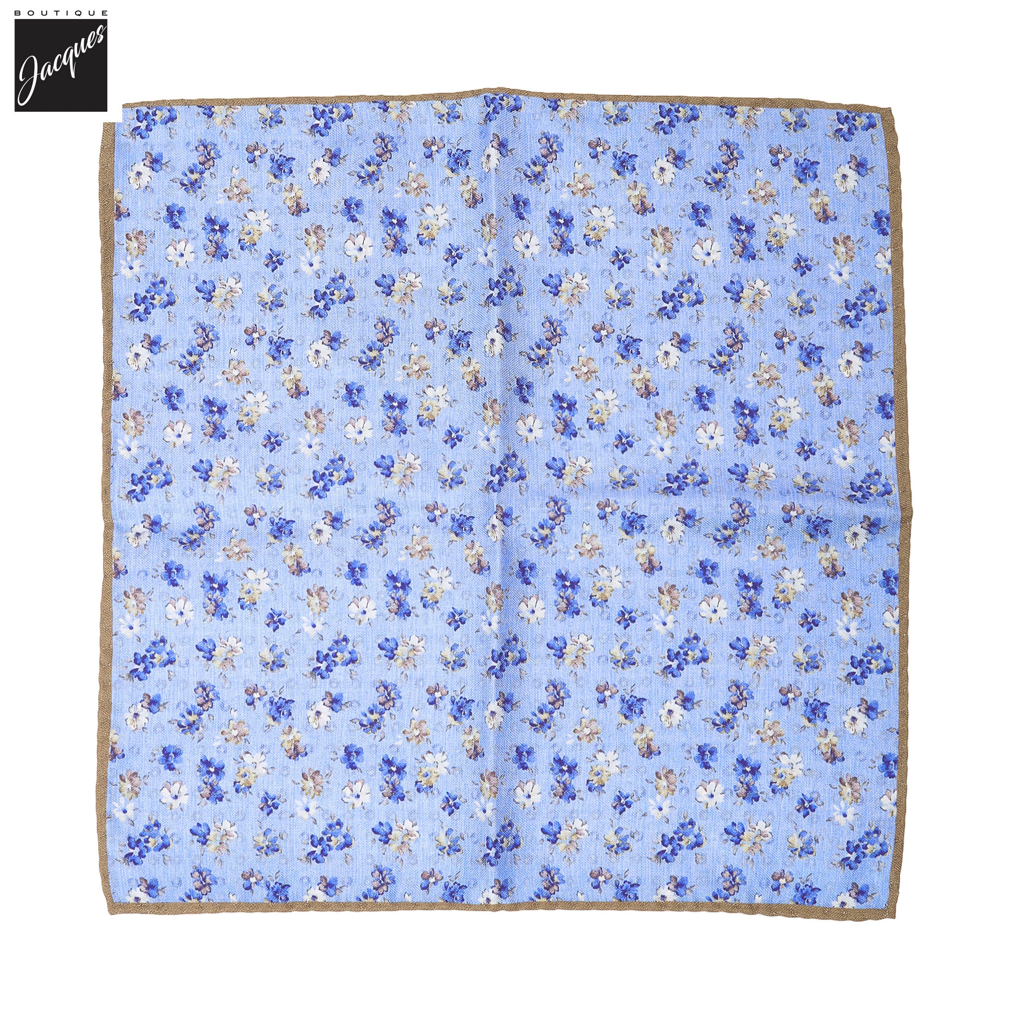 Light Blue Floral/Micro-Medallion Reversible Silk Pocket Square - DION - Boutique Jacques International