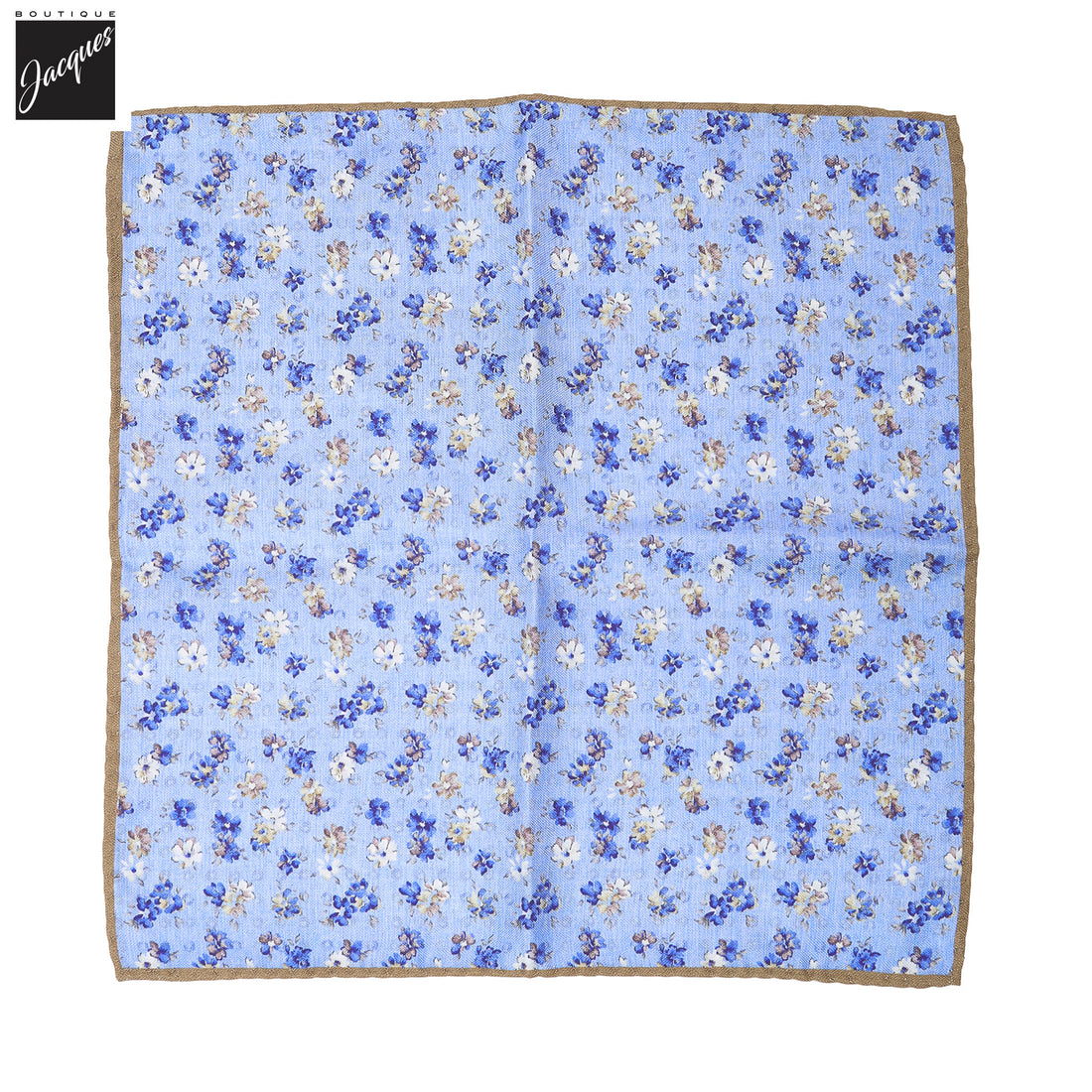 Light Blue Floral/Micro-Medallion Reversible Silk Pocket Square - DION - Boutique Jacques International