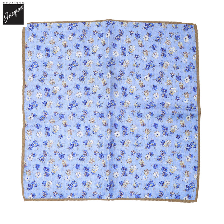 Light Blue Floral/Micro-Medallion Reversible Silk Pocket Square - DION - Boutique Jacques International