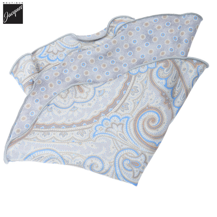 Ice Gray Paisley/Medallion Reversible Silk Pocket Round - DION - Boutique Jacques International