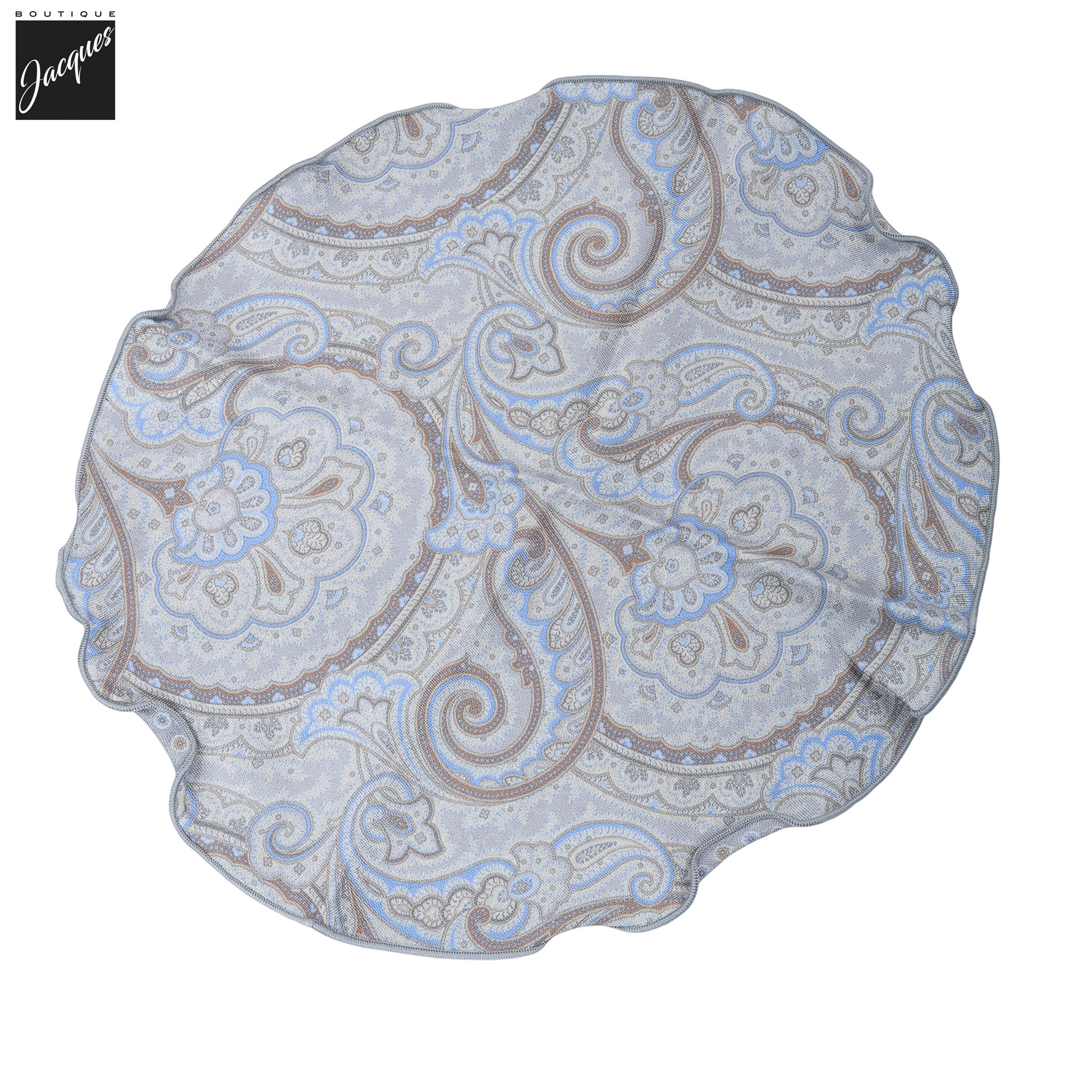 Ice Gray Paisley/Medallion Reversible Silk Pocket Round - DION - Boutique Jacques International