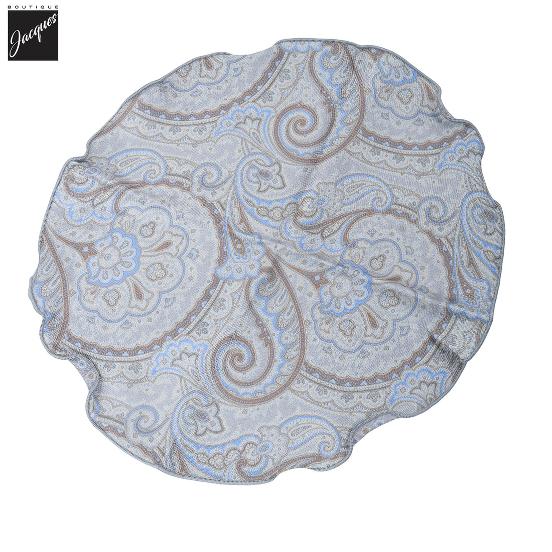 Ice Gray Paisley/Medallion Reversible Silk Pocket Round - DION - Boutique Jacques International