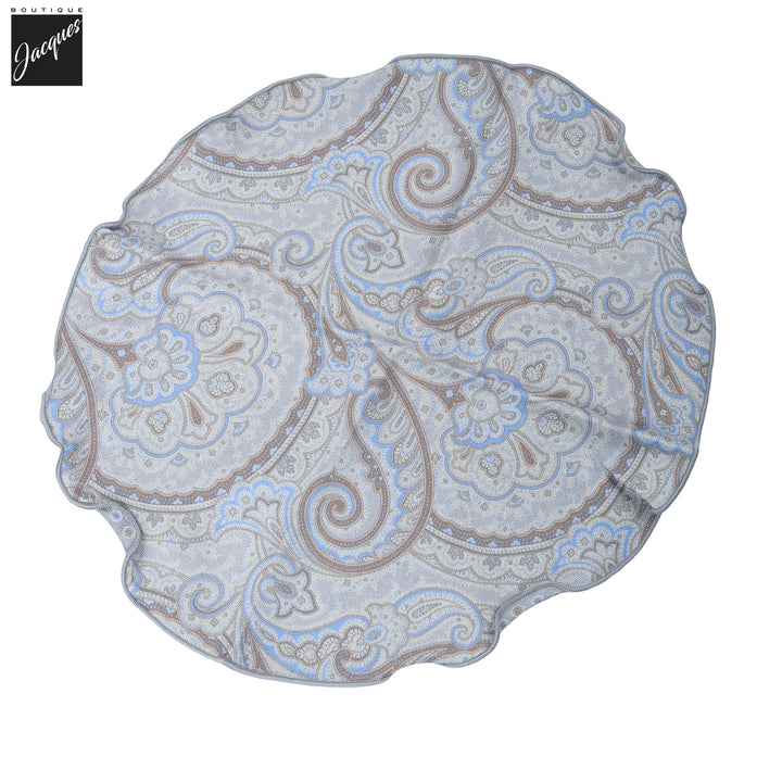 Ice Gray Paisley/Medallion Reversible Silk Pocket Round - DION - Boutique Jacques International