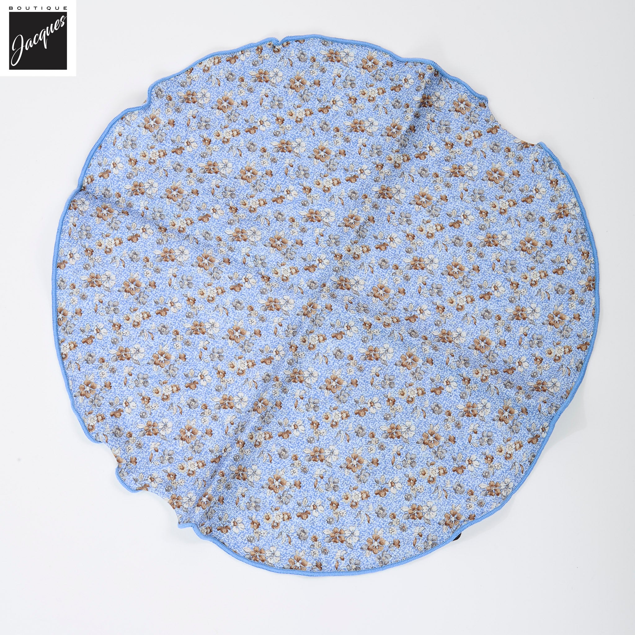 Light Blue Flower/Medallion Motif Reversible Silk Pocket Round - DION - Boutique Jacques International