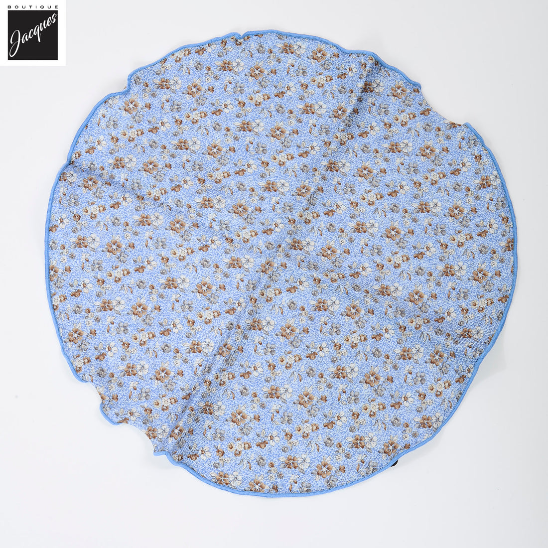 Light Blue Flower/Medallion Motif Reversible Silk Pocket Round - DION - Boutique Jacques International