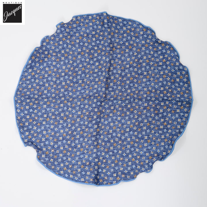 Mid Blue Mini Floral/Medallion Reversible Silk Pocket Round - DION - Boutique Jacques International