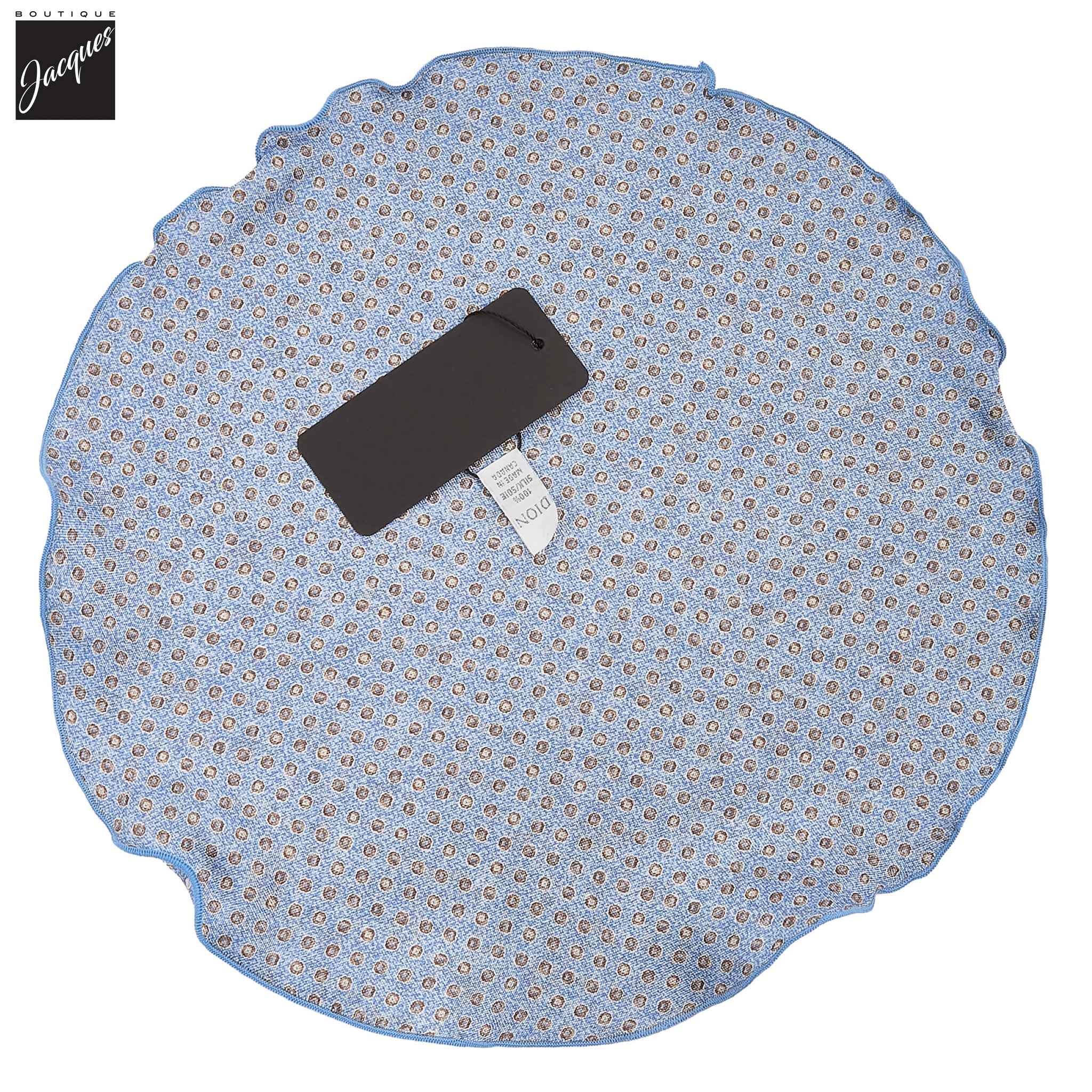 Light Blue Flower/Medallion Motif Reversible Silk Pocket Round - DION - Boutique Jacques International