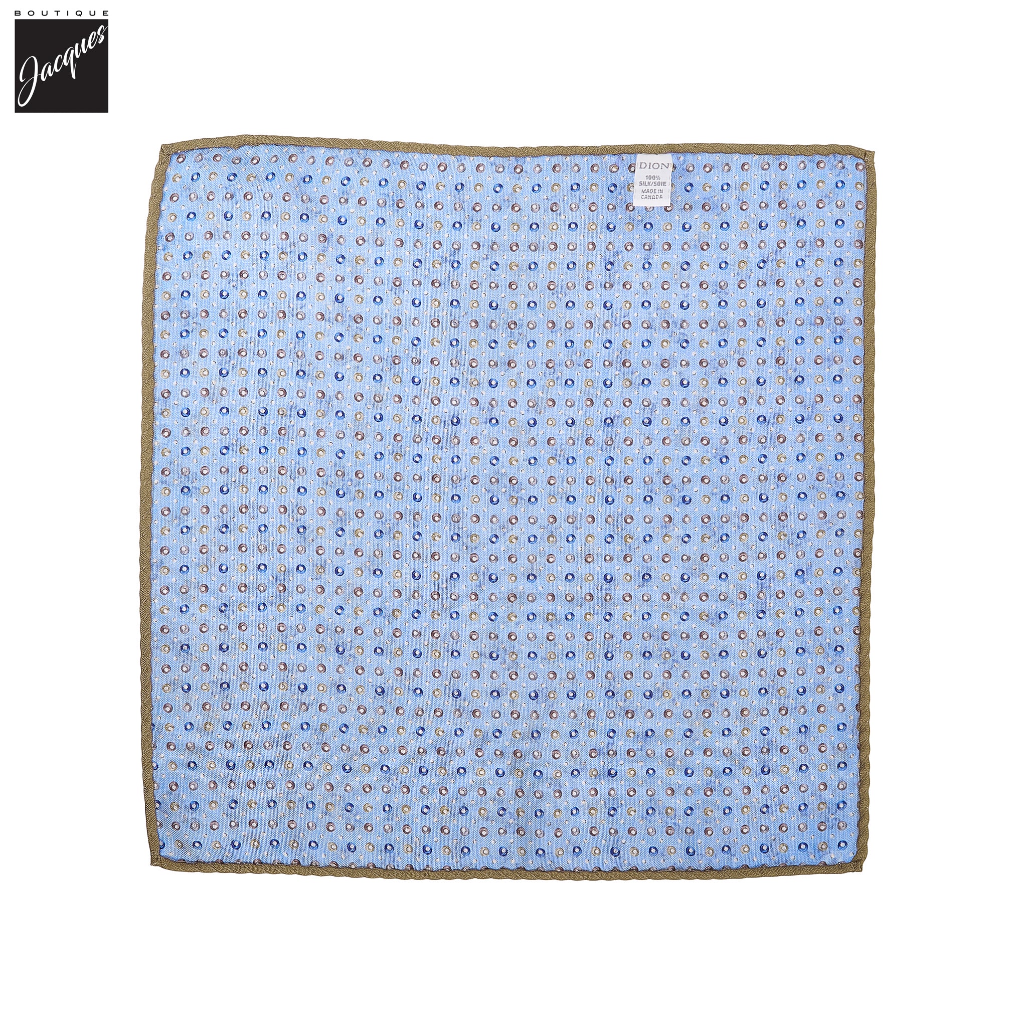 Light Blue Floral/Micro-Medallion Reversible Silk Pocket Square - DION - Boutique Jacques International