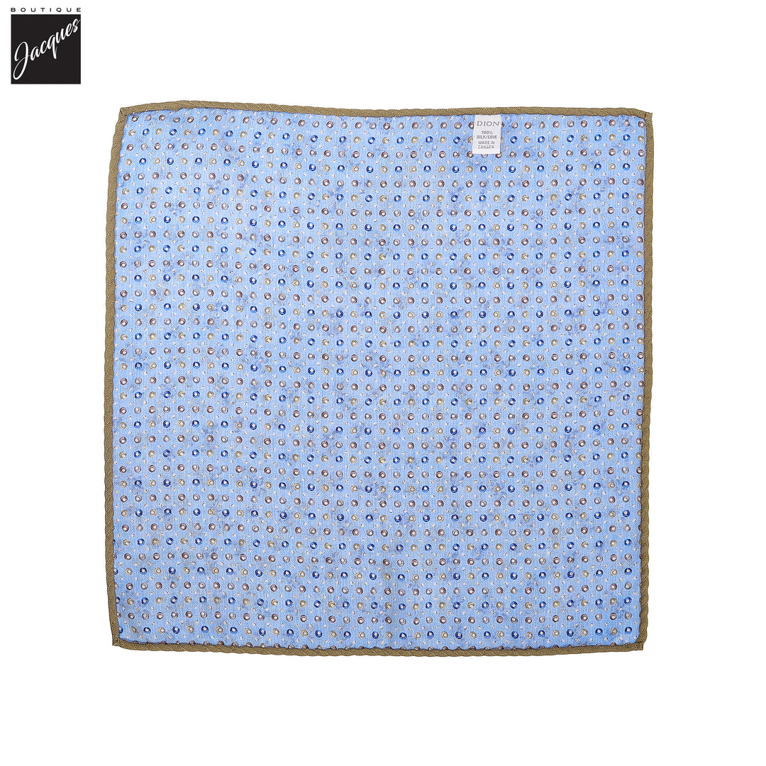 Light Blue Floral/Micro-Medallion Reversible Silk Pocket Square - DION - Boutique Jacques International