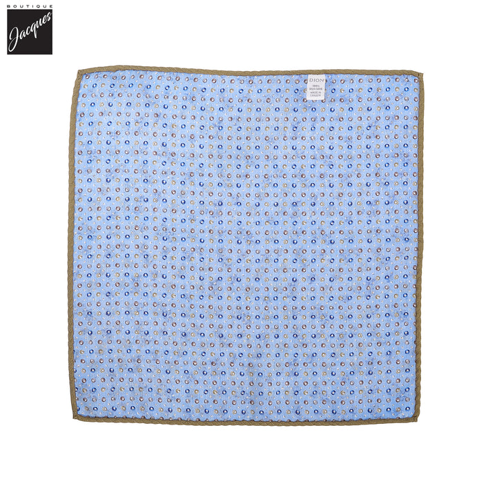 Light Blue Floral/Micro-Medallion Reversible Silk Pocket Square - DION - Boutique Jacques International