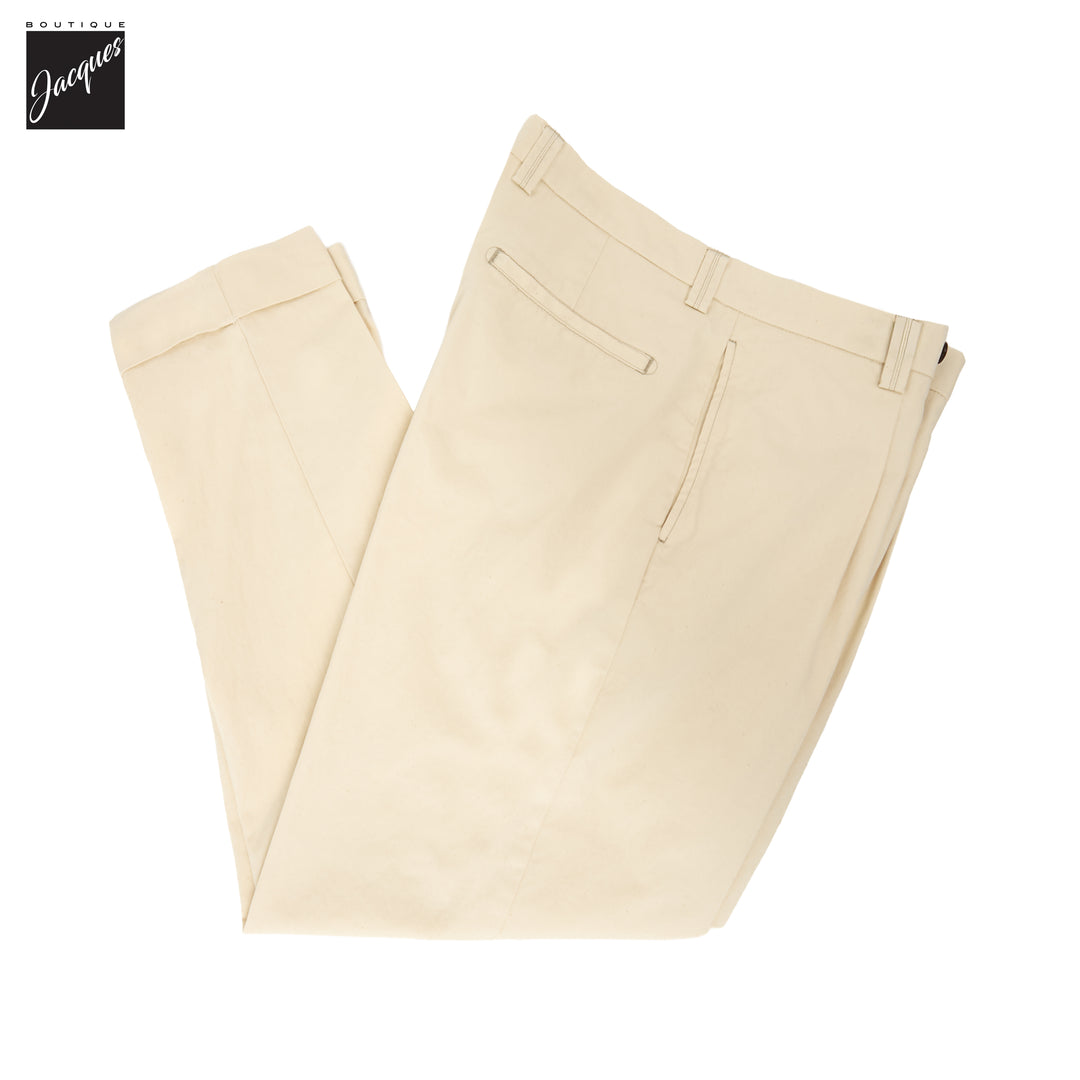 Ecru Cotton Denim Chiaia Wide Fit Chino Trousers - Berwich