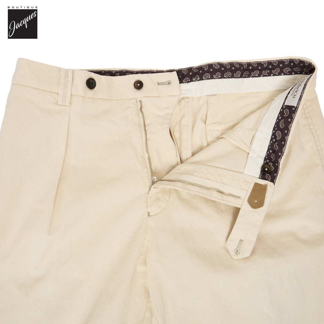 Ecru Cotton Denim Chiaia Wide Fit Chino Trousers - Berwich