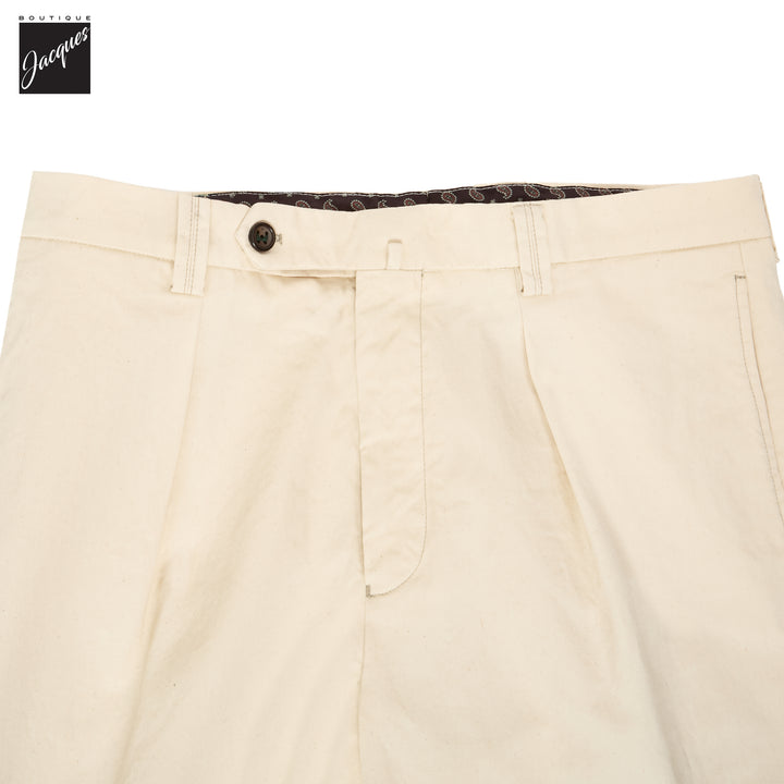 Ecru Cotton Denim Chiaia Wide Fit Chino Trousers - Berwich