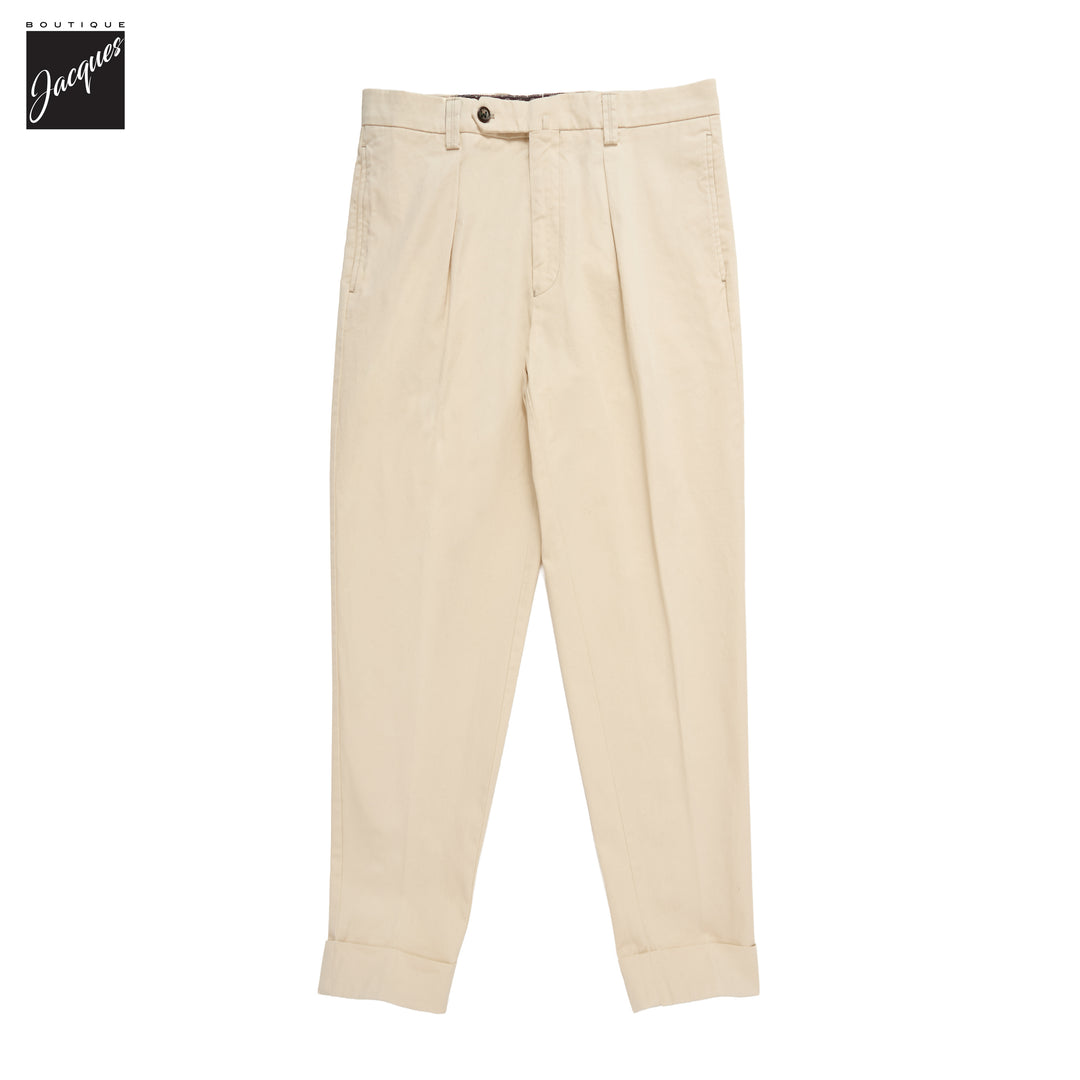 Ecru Cotton Denim Chiaia Wide Fit Chino Trousers - Berwich