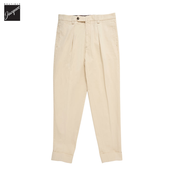 Ecru Cotton Denim Chiaia Wide Fit Chino Trousers - Berwich