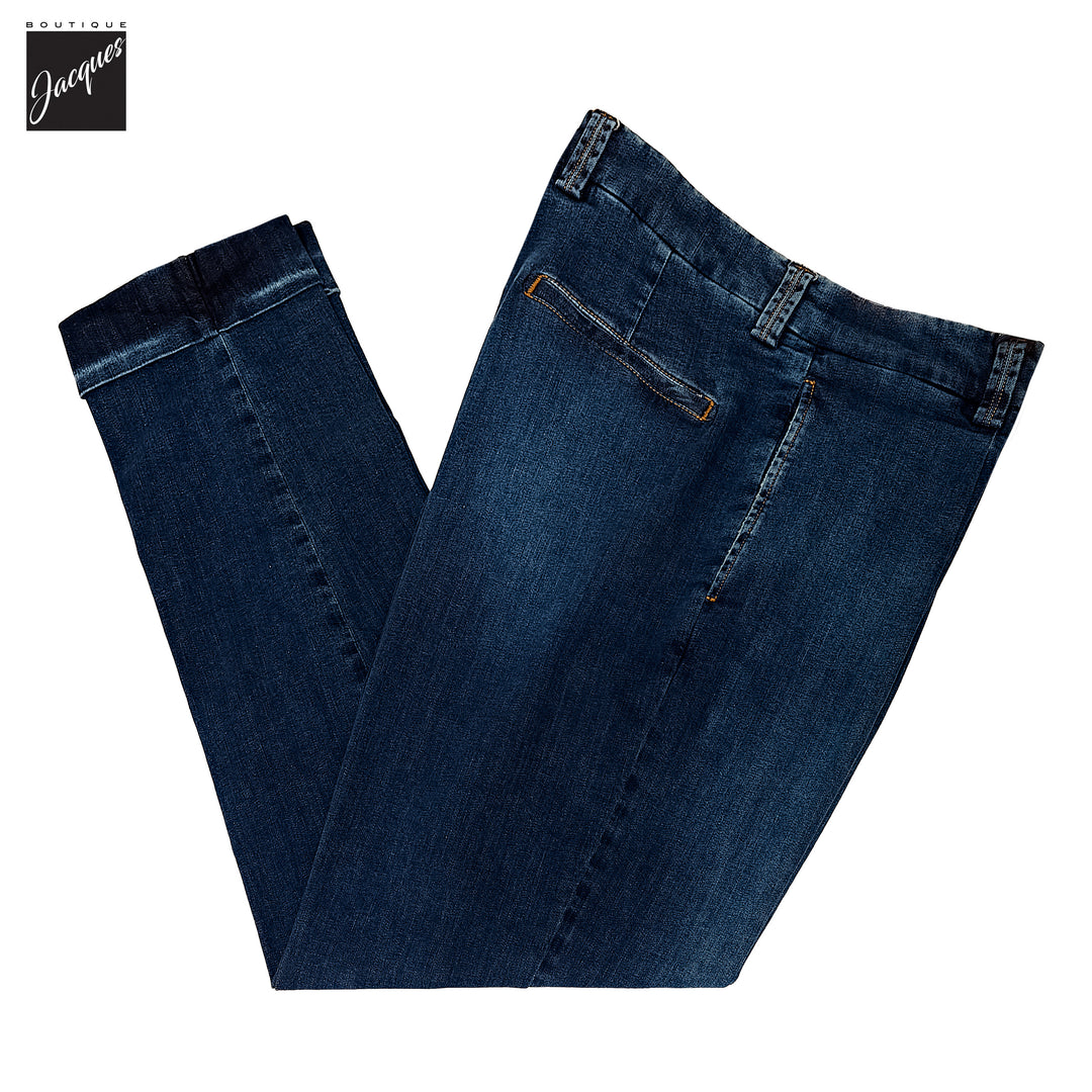 Mid Blue Cotton-Stretch Chiaia Wide Fit Denim Trousers - Berwich