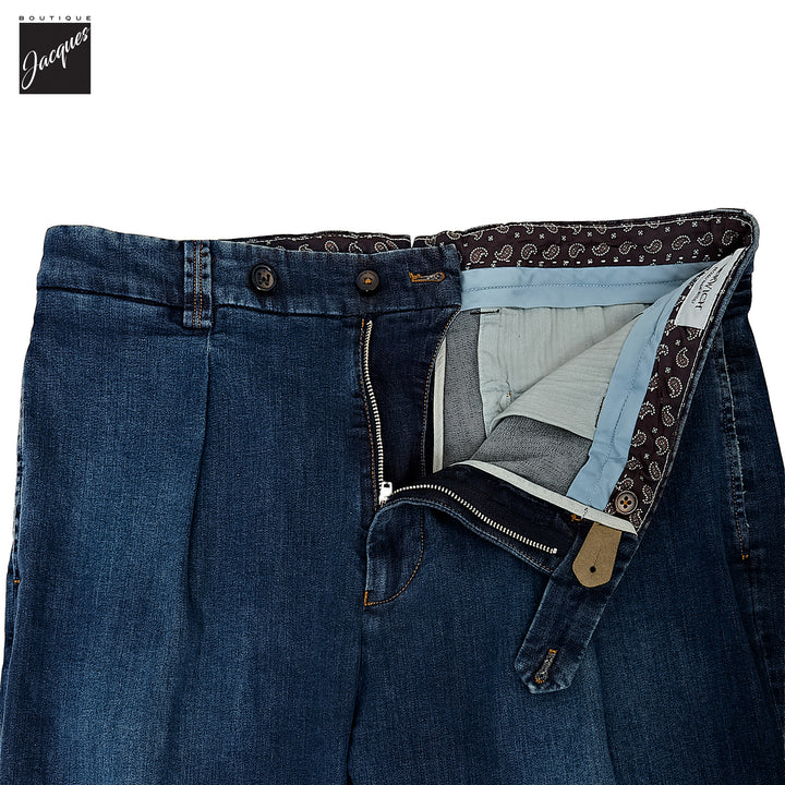 Mid Blue Cotton-Stretch Chiaia Wide Fit Denim Trousers - Berwich