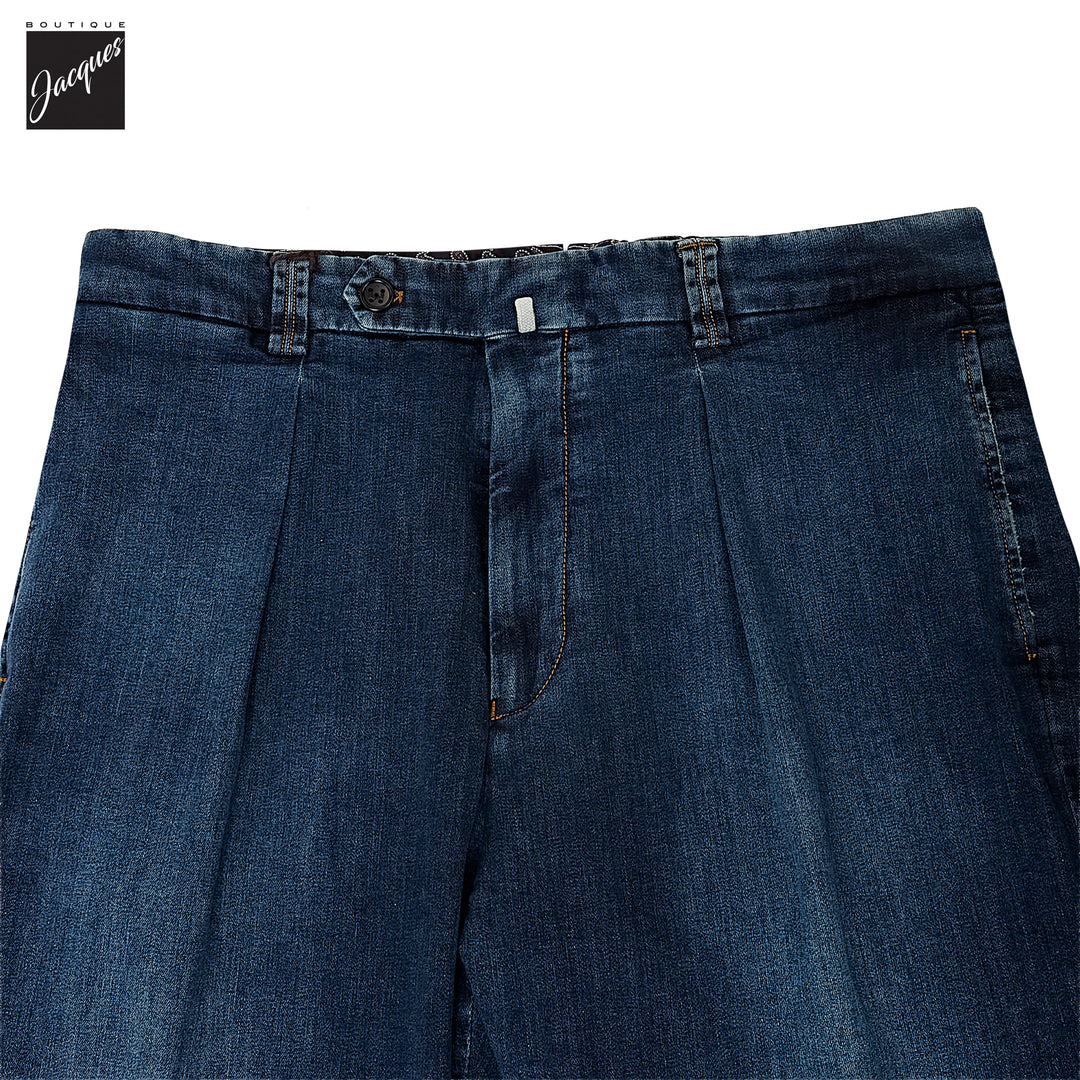 Mid Blue Cotton-Stretch Chiaia Wide Fit Denim Trousers - Berwich