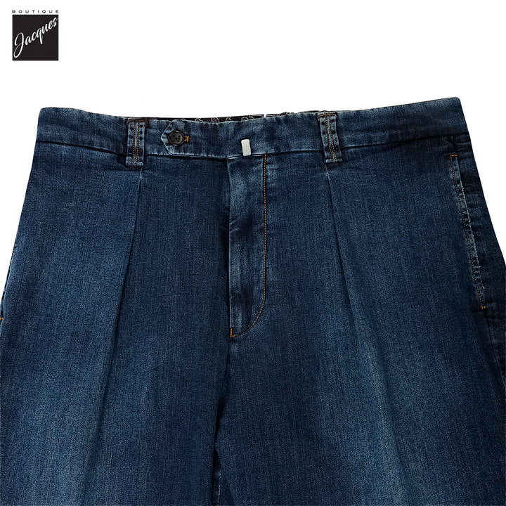 Mid Blue Cotton-Stretch Chiaia Wide Fit Denim Trousers - Berwich