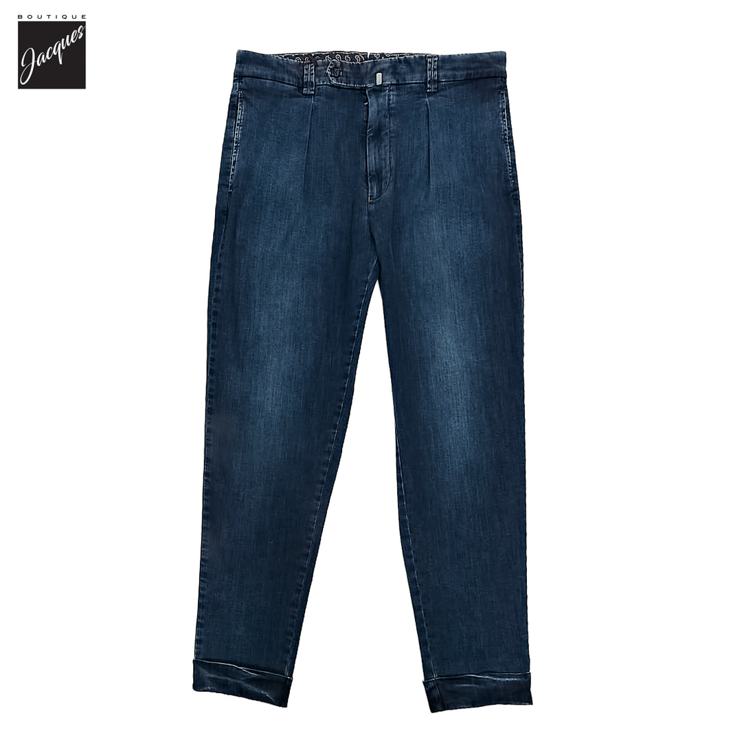 Mid Blue Cotton-Stretch Chiaia Wide Fit Denim Trousers - Berwich