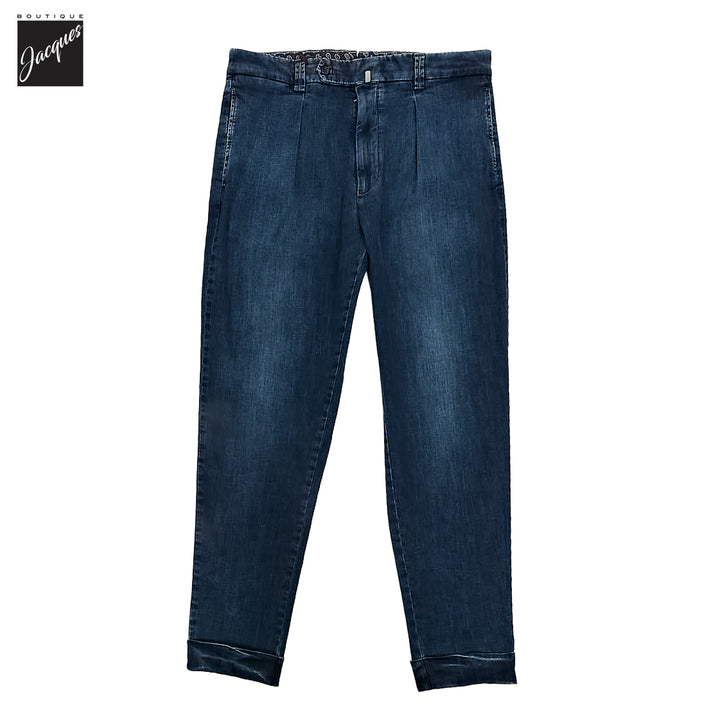 Mid Blue Cotton-Stretch Chiaia Wide Fit Denim Trousers - Berwich