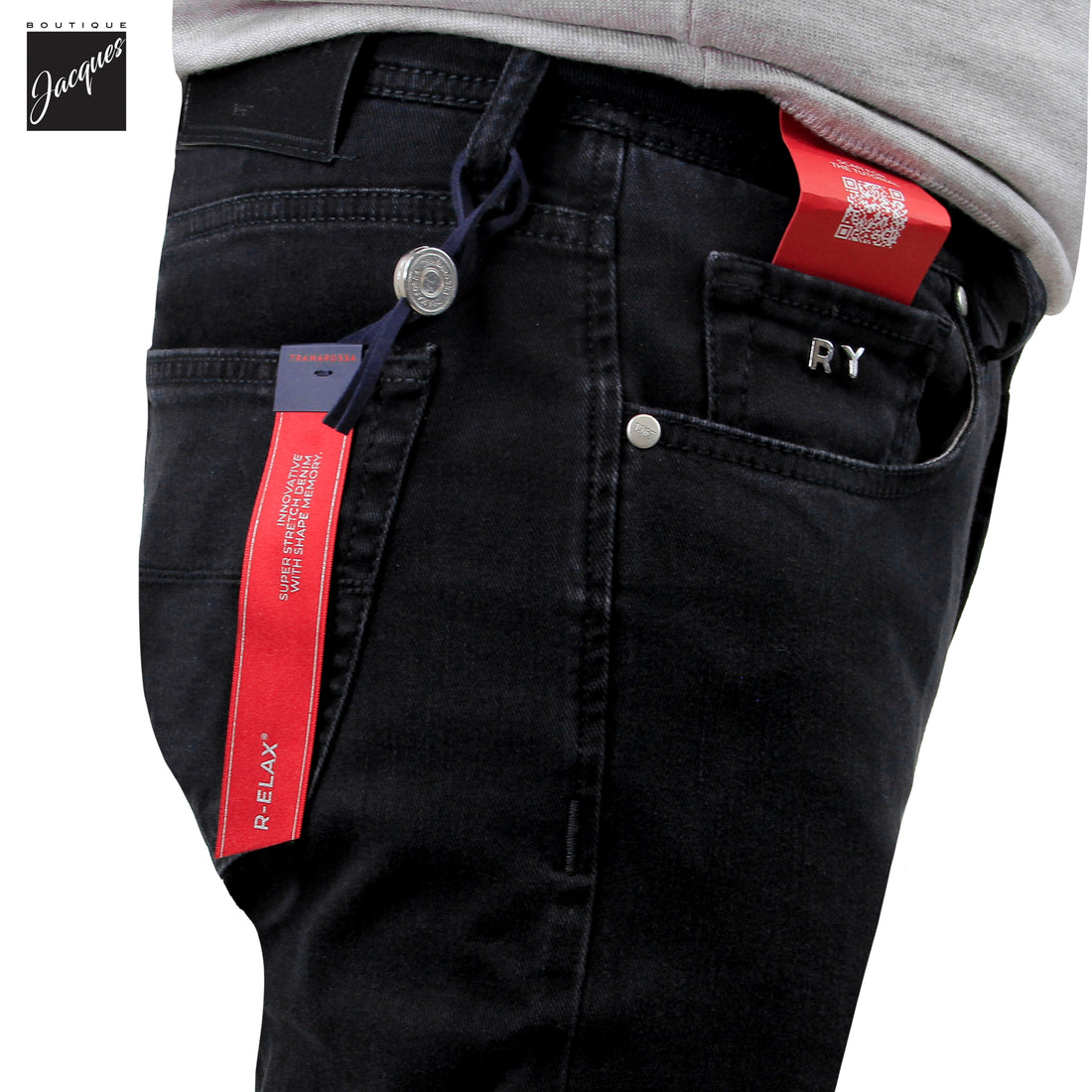Jean Super-Stretch Michelangelo Modern Fit Brut Noir R-Elax - TRAMAROSSA