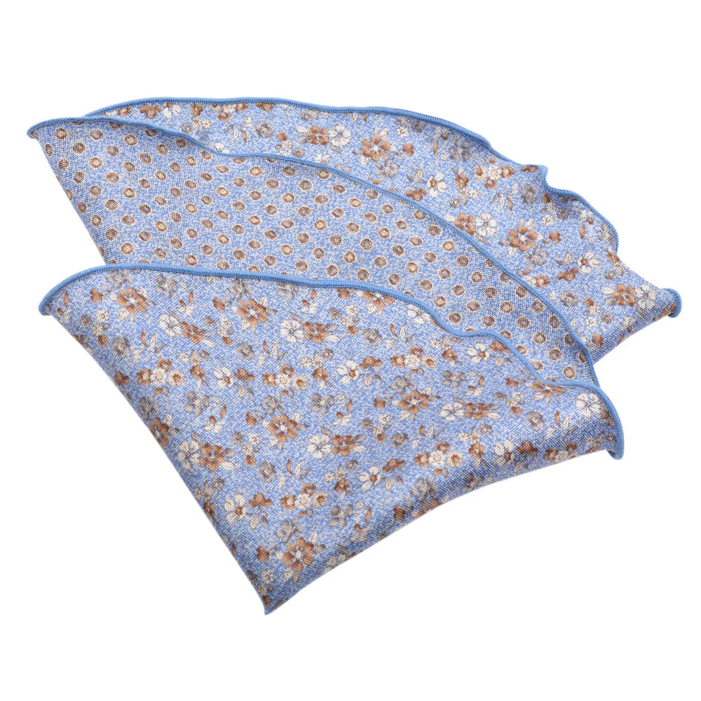 Light Blue Flower/Medallion Motif Reversible Silk Pocket Round - DION - Boutique Jacques International