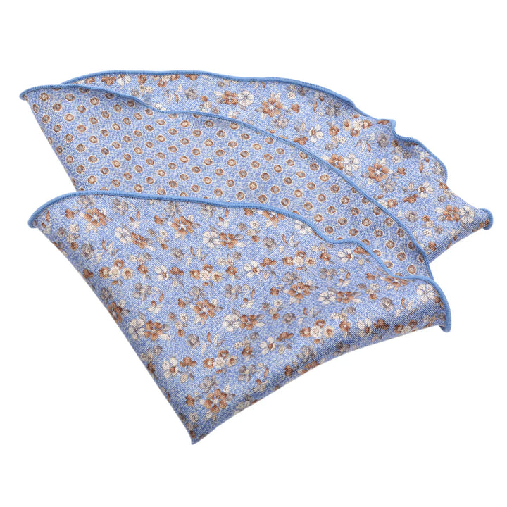 Light Blue Flower/Medallion Motif Reversible Silk Pocket Round - DION - Boutique Jacques International