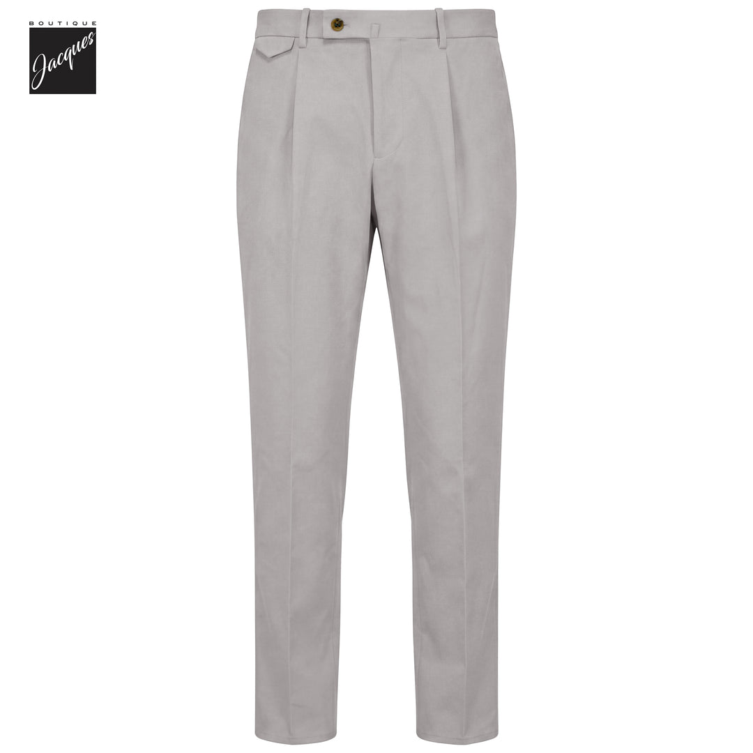 Light Gray Cotton Bi-Stretch Vulcano PElax Pleated Chino Trousers - Berwich