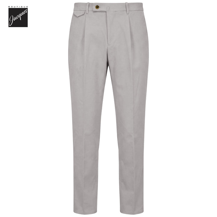 Light Gray Cotton Bi-Stretch Vulcano PElax Pleated Chino Trousers - Berwich