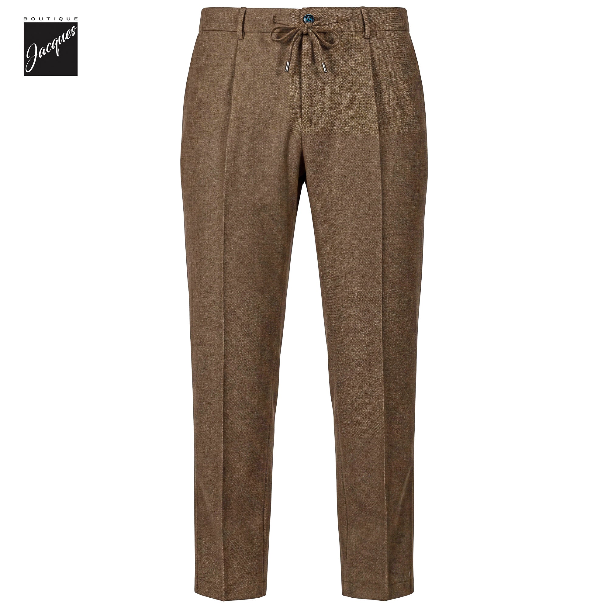 Caramel Birdseye Wool Spiaggia Fit Pleated Drawstring Trousers - Berwich