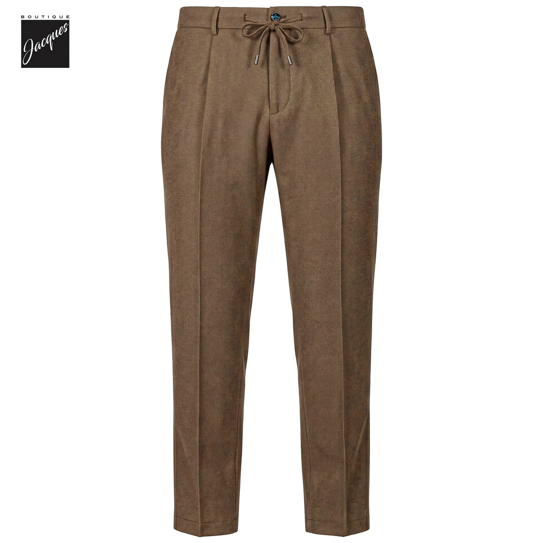 Caramel Birdseye Wool Spiaggia Fit Pleated Drawstring Trousers - Berwich