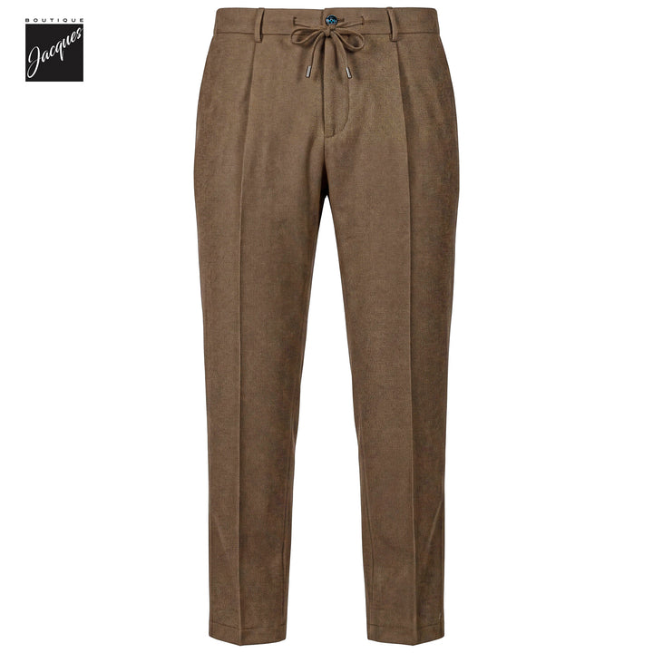 Caramel Birdseye Wool Spiaggia Fit Pleated Drawstring Trousers - Berwich