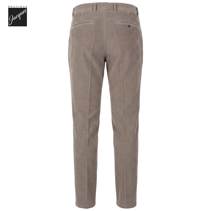 Light Fango (Mud) Cotton-Modal Corduroy Vulcano Fit Pleated Trousers - Berwich