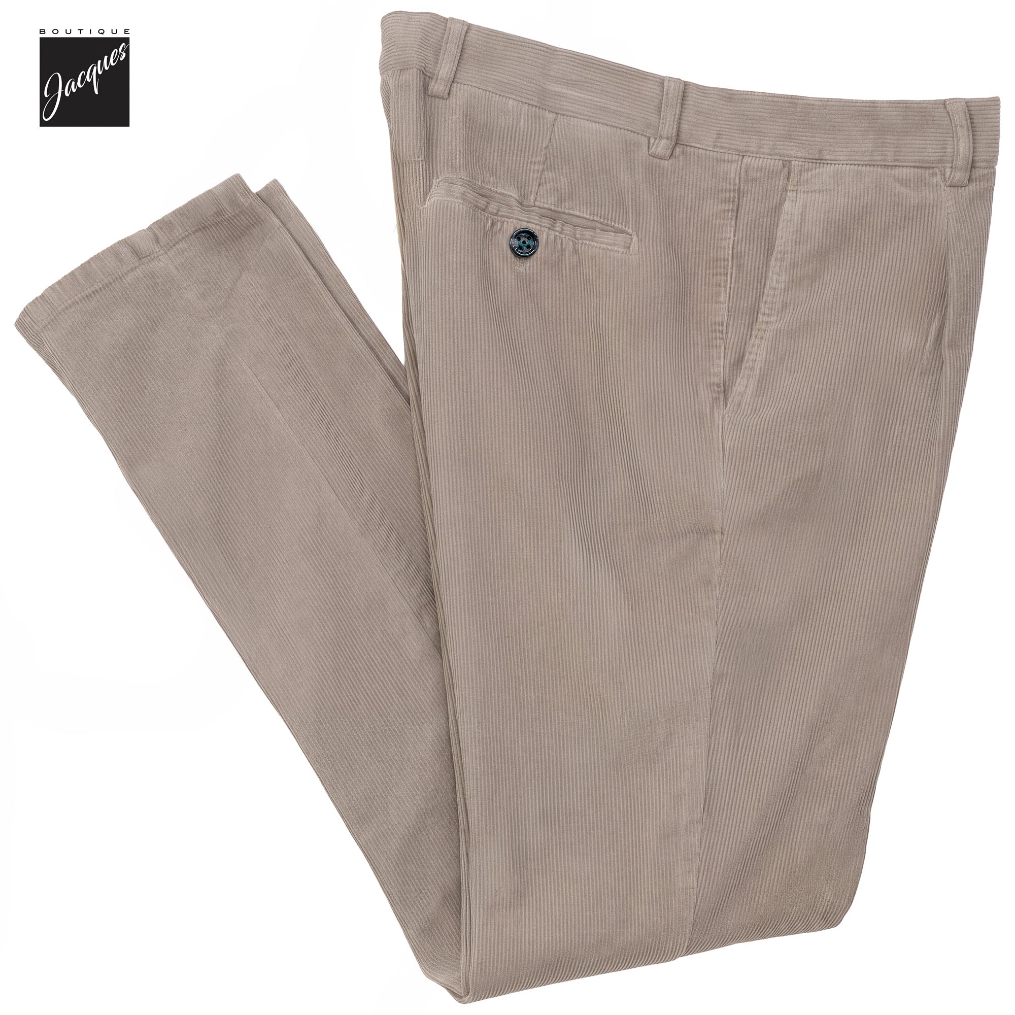 Light Fango (Mud) Cotton-Modal Corduroy Vulcano Fit Pleated Trousers - Berwich