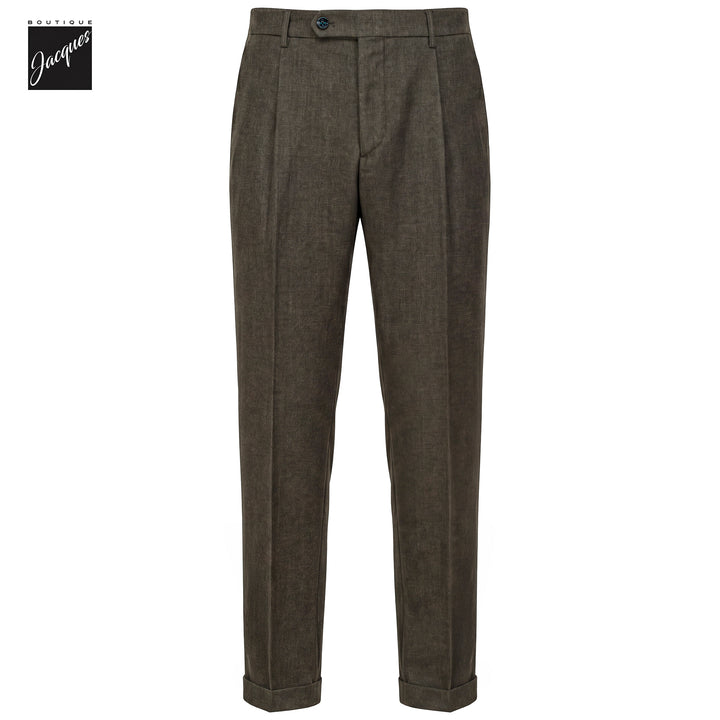 Olive Brown Mélange Cashmere-Blend XRetro Long Pleated Trousers - Berwich