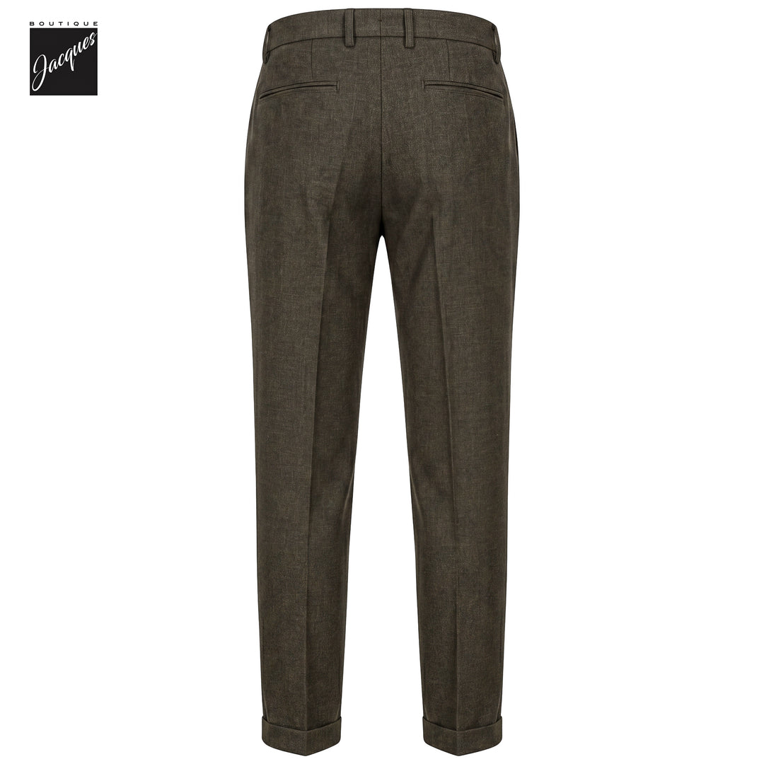 Olive Brown Mélange Cashmere-Blend XRetro Long Pleated Trousers - Berwich