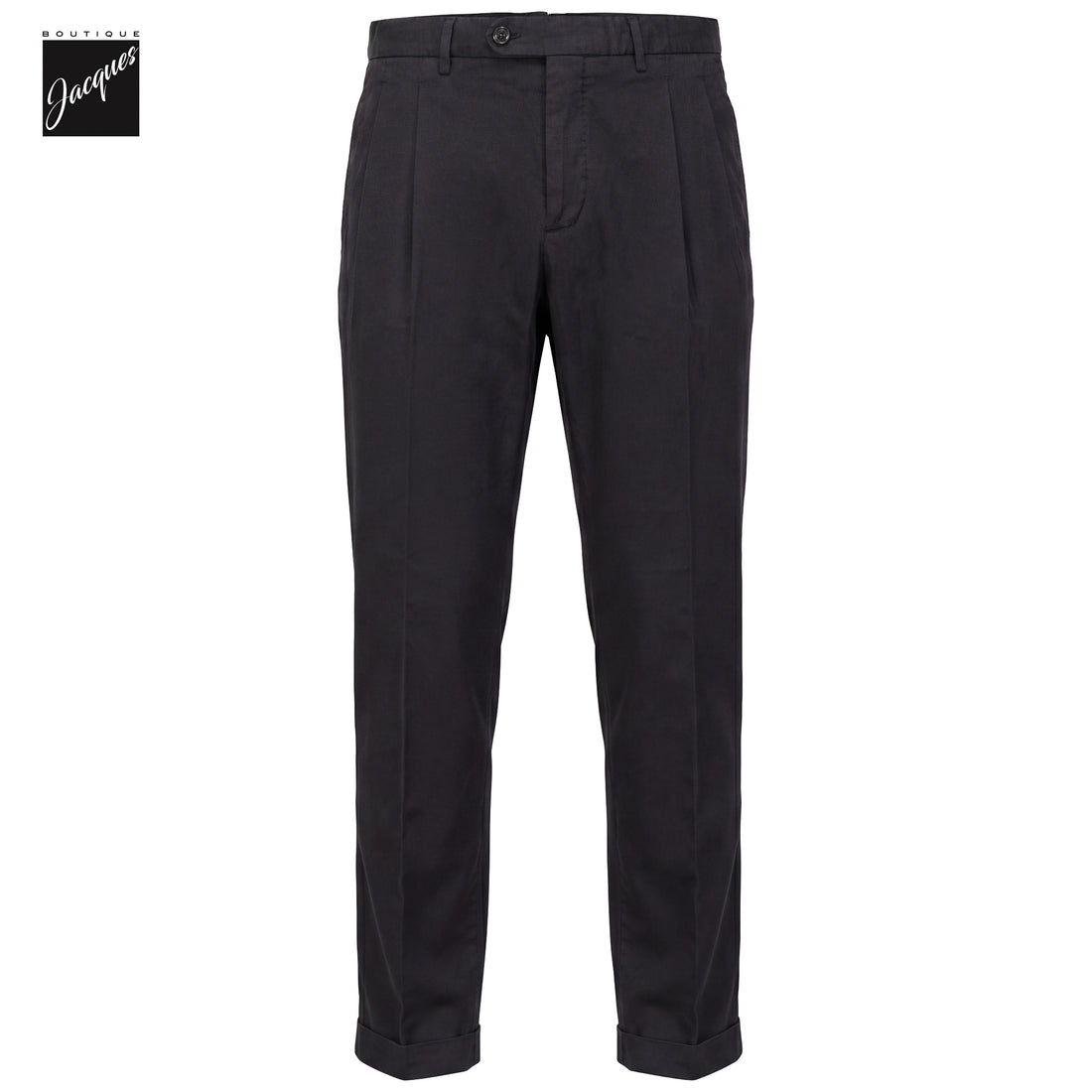 Black Cotton-Silk Stretch Barber Lux Pleated Chino Trousers - Berwich Platinum