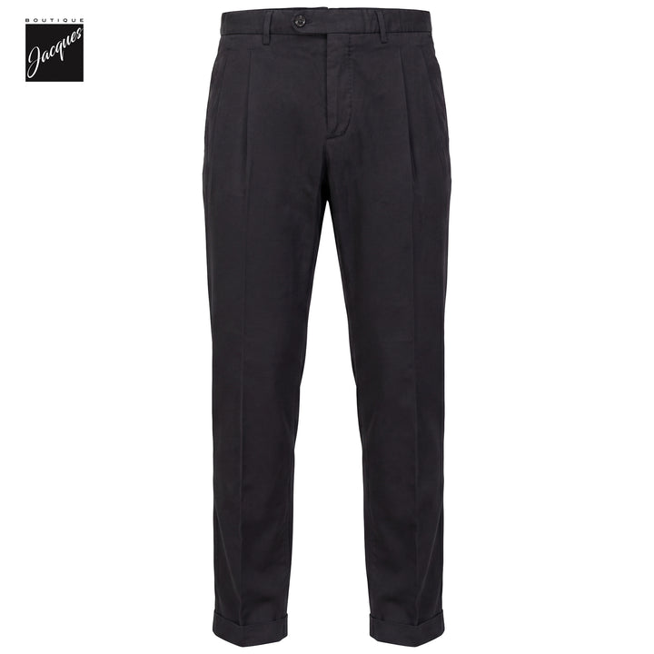 Black Cotton-Silk Stretch Barber Lux Pleated Chino Trousers - Berwich Platinum
