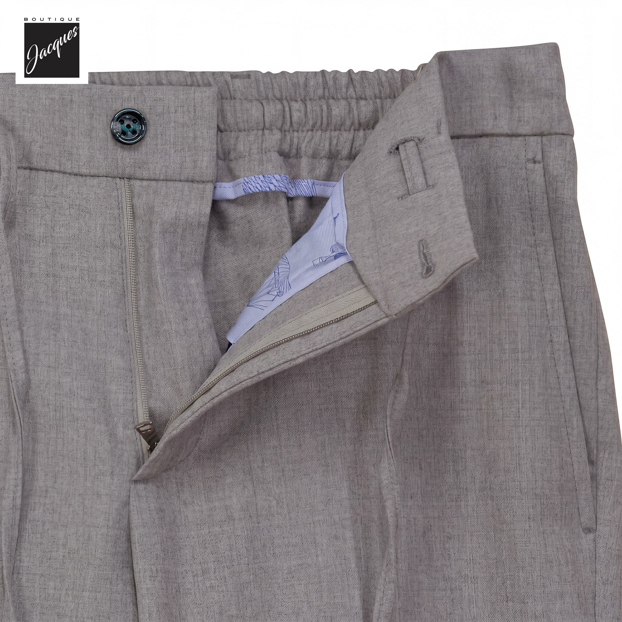 Gray Bi-Stretch Wool Spiaggia Fit Flat Front Drawstring Trousers - Berwich