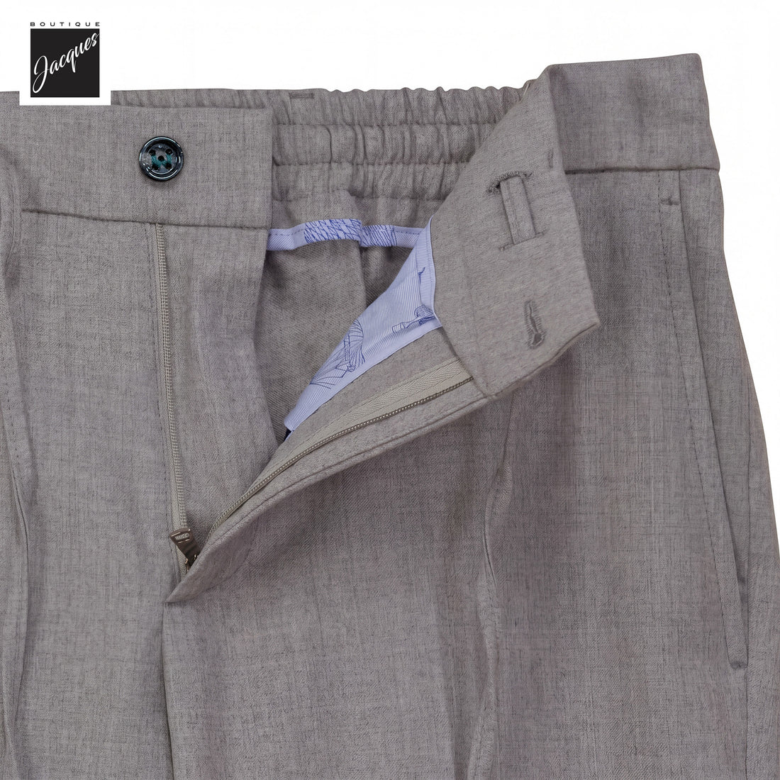 Gray Bi-Stretch Wool Spiaggia Fit Flat Front Drawstring Trousers - Berwich