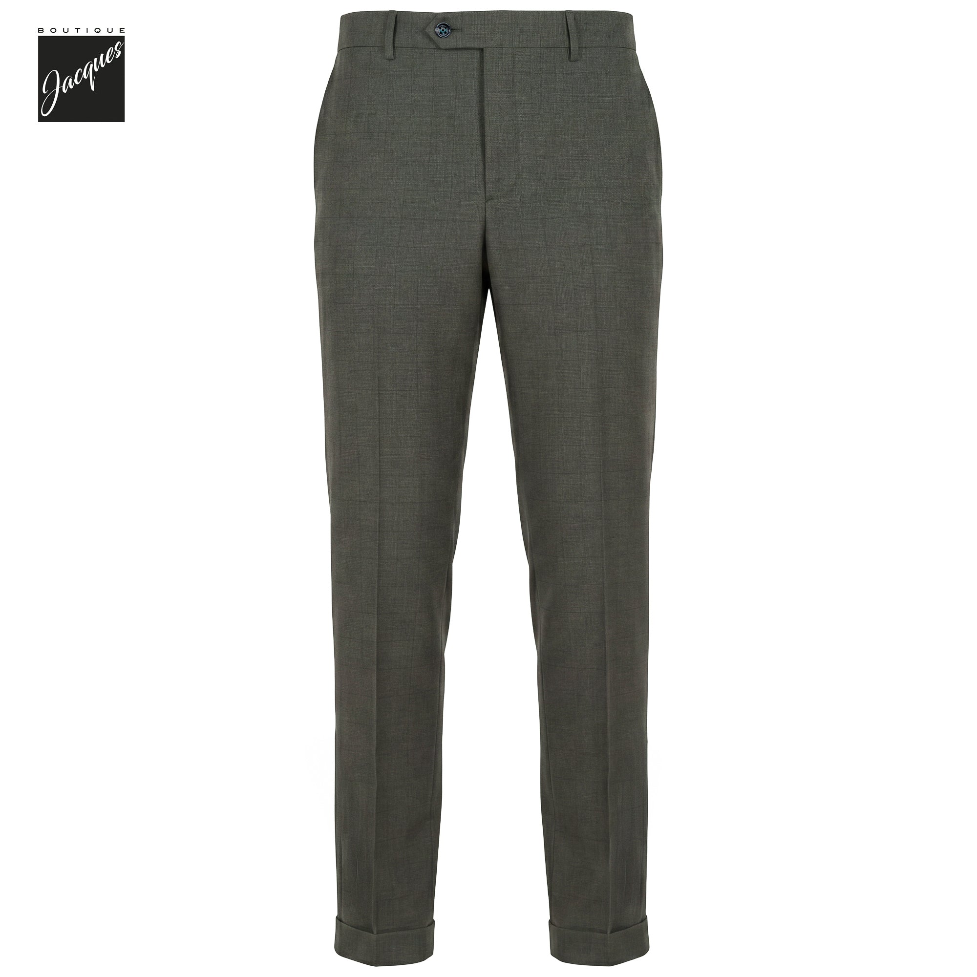 Dark Green Check Virgin Wool YRetro Long Flat Front Trousers - Berwich