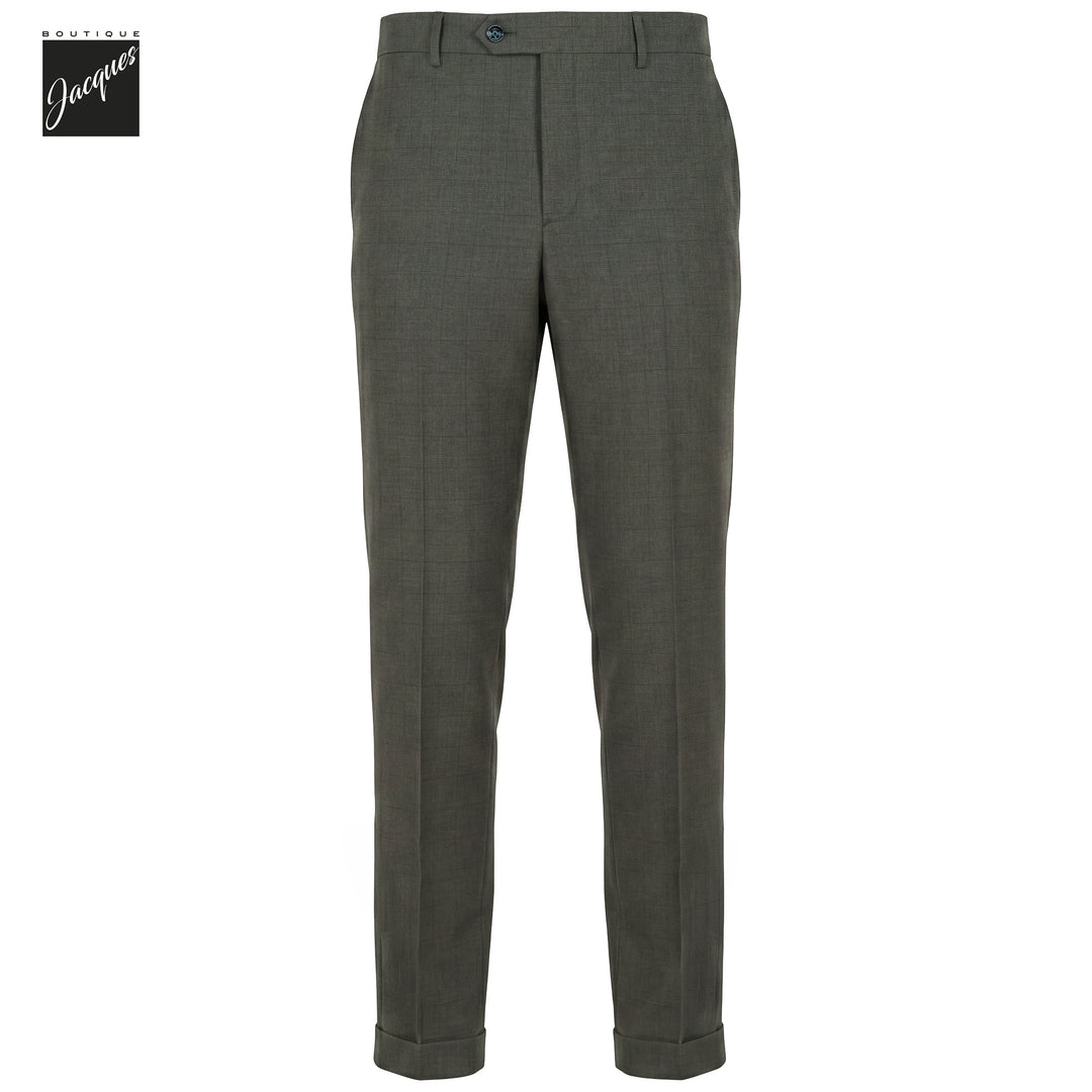 Dark Green Check Virgin Wool YRetro Long Flat Front Trousers - Berwich